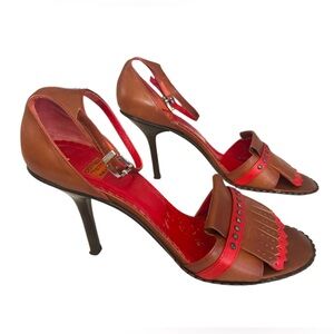 Goffredo Fantini | Vero Cuoio Italy Open Toe Brown Leather Pump Stiletto Heels